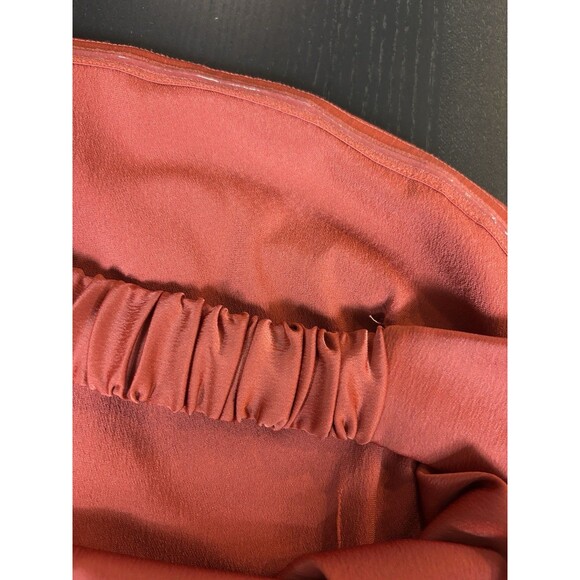 by Anthropologie Strapless Dress Orange Red Rust Satin Size Large Cowl Back - Picture 12 of 15